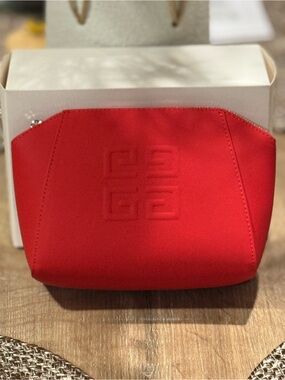 Givenchy Red Embossed Logo Cosmetic Pouch